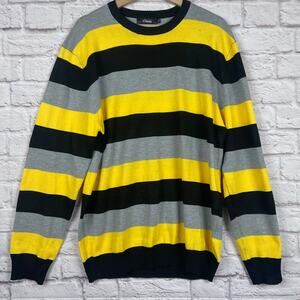 J5021 iClosam yellow, gray, and black striped crew neck sweater size 2XL